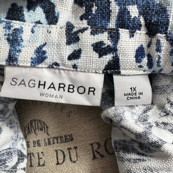 Sag Harbor Artsy Blue & White Animal Print Jacket Button Up Front pockets - Picture 8 of 10
